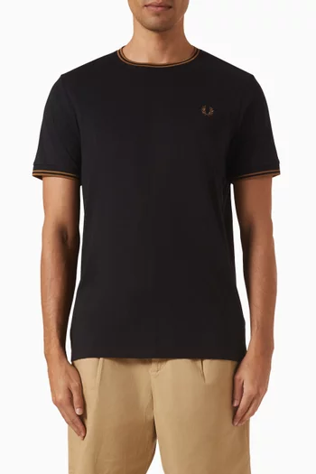 تي شيرت مزين بخطين قطن