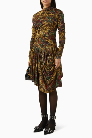 Printed Ruched Dress in Jersey
