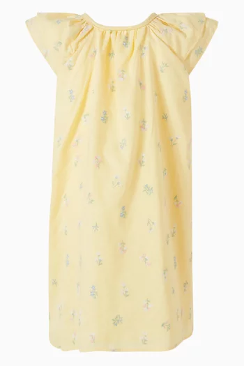 Bonnie Floral-embroidered Dress in Cotton-linen