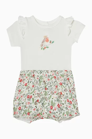 Festive Red Robin Bodysuit & Shorts Set in Cotton