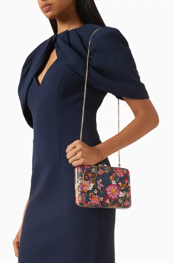 كلاتش رفيع بقفل منزلق ونقشة زهور بروكيد مرصعة بالكريستال