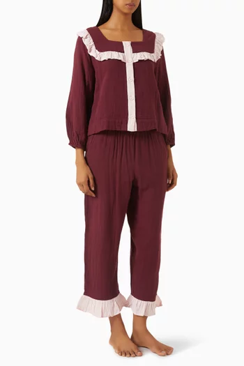 Ruffle Pyjama Top & Pants Set in Cotton
