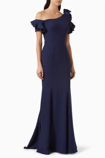 فستان سهرة بقصة حورية بحر وكتف مكشوف كريب مطاطي