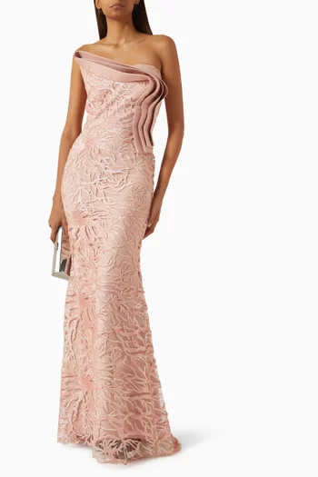 Draped Train Gown in Lace