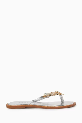 Shell-embellished Slides in Metallic Leather