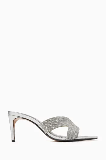 75 Crystal-embellished Mule Sandals in Metallic Leather
