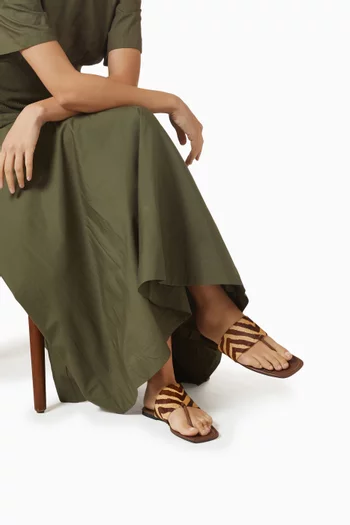 Martha T-bar Sandals in Zebra-print Calf Hair