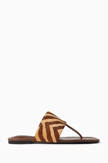 Martha T-bar Sandals in Zebra-print Calf Hair