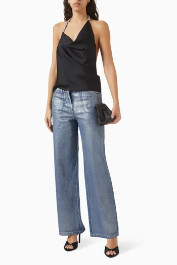 بلوزة آبي مزينة بتطريزات