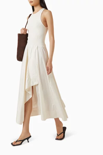 فستان بصدرية منسوجة وحافة غير متماثلة