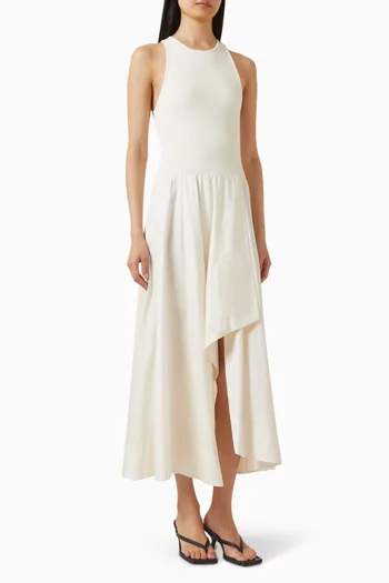 فستان بصدرية منسوجة وحافة غير متماثلة