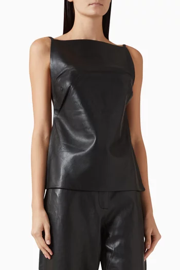 بلوزة بفتحة رقبة مربعة جلد ماعز