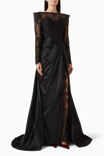 Vien Lace-trim Gown in Taffeta