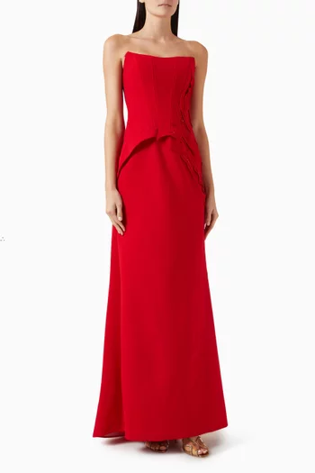 فستان سهرة استوريا مزين بتطريزات كريب