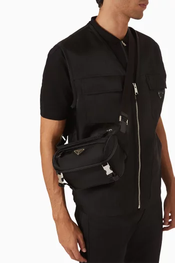 Logo Shoulder Bag in Re-Nylon & Saffiano Leather