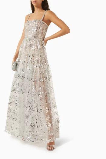 فستان سهرة ميدنايت مطرز بالترتر تول