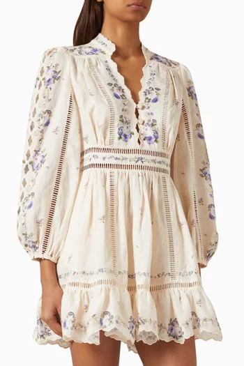 Patience Plunge Mini Dress in Linen