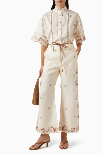 Patience Embroidered Pants in Linen