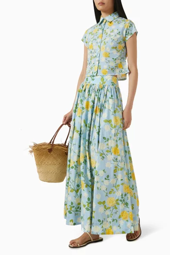 قميص قصير مزين بنقشة قطن