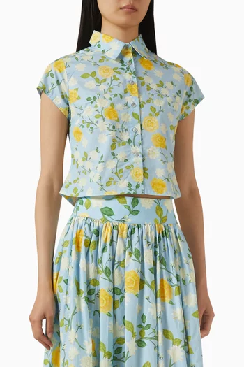 قميص قصير مزين بنقشة قطن