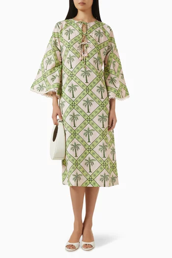 فستان متوسط الطول بأربطة