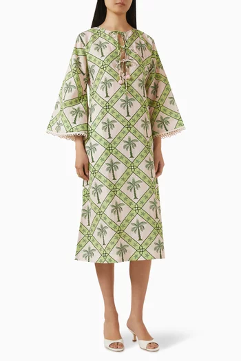 فستان متوسط الطول بأربطة