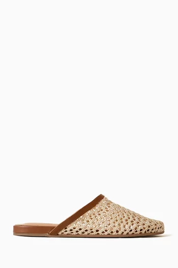 حذاء مفتوح خوص وجلد