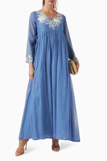 Iris Embroidered Maxi Dress in Cotton-silk