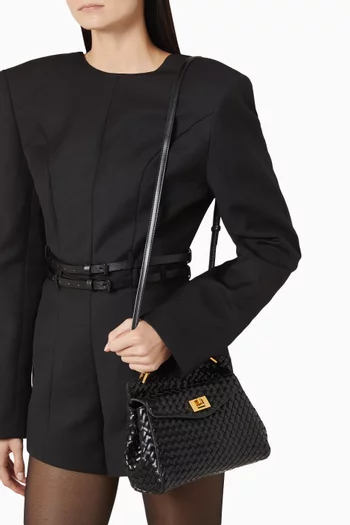 Lucia Classic Top Handle Bag in Woven Vegan Leather