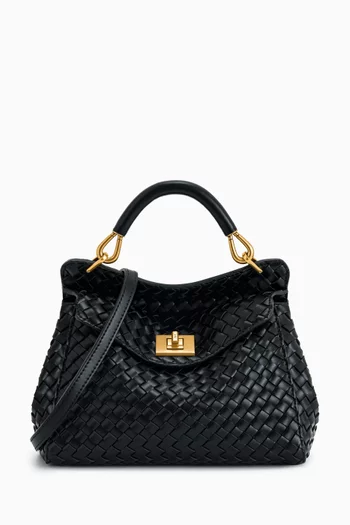 Lucia Classic Top Handle Bag in Woven Vegan Leather
