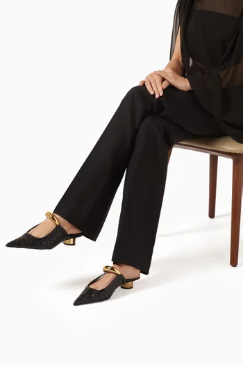 Helena Weave Pierced Mules in Leather