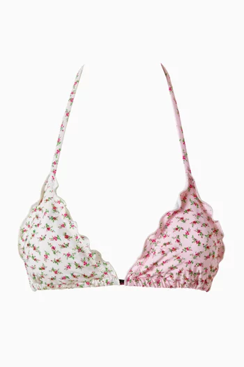 Embroidered Lettuce Edge Triangle Bikini Top
