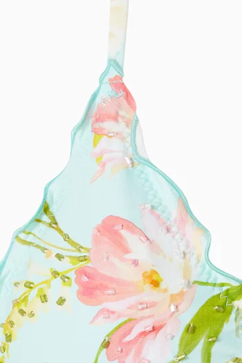 قطعة بيكيني علوية مطرزة بحواف بكشكش