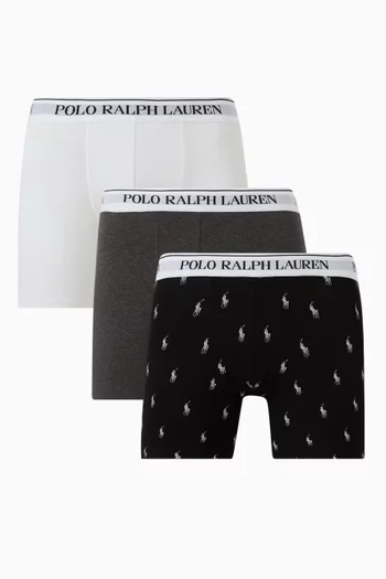 Logo Boxer Briefs in Stretch Cotton, Set of 3