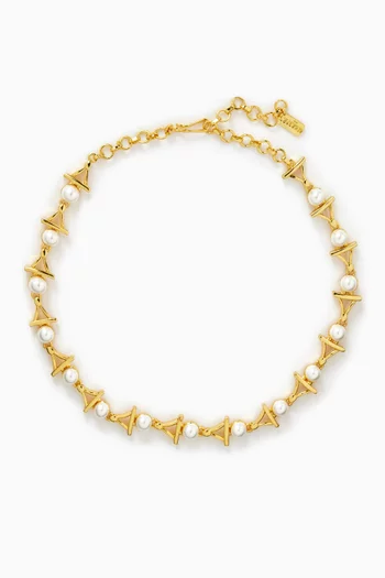 قلادة ليدي مزينة باللؤلؤ معدن مطلي ذهب عيار 24