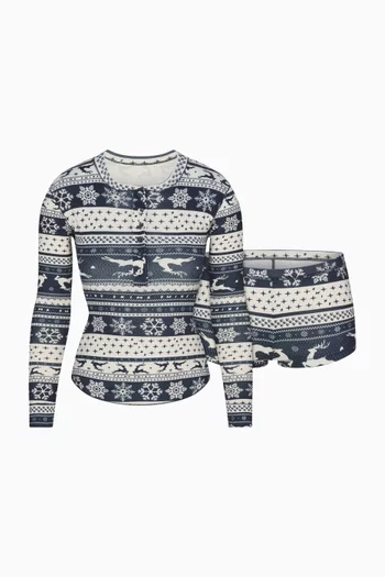 Logo Plush Pointelle Henley & Shorts Set