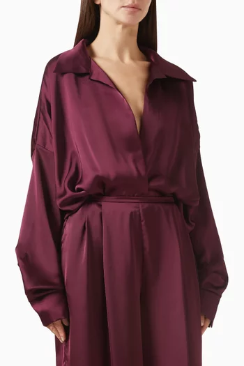 Super Oversized Boyfriend Shirt Bodysuit in Satin
