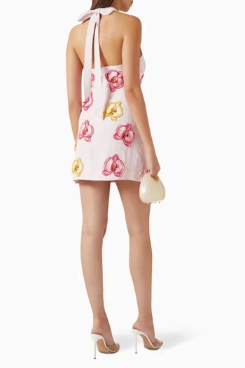 Isabelle Floral-appliqué Dress in Linen Blend
