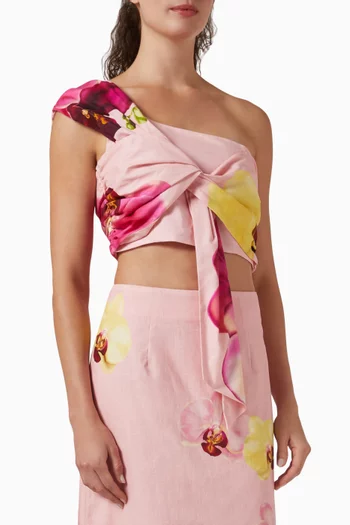 بلوزة مايا قصيرة مزيج قطن وكتان