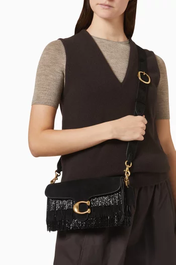 حقيبة كتف تابي 26 بشرّابات مطرزة بالخرز شمواه