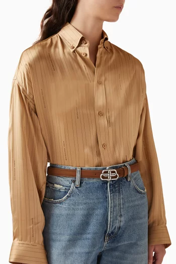 حزام رفيع بشعار BB شمواه جلد عجل بطبقة شمع