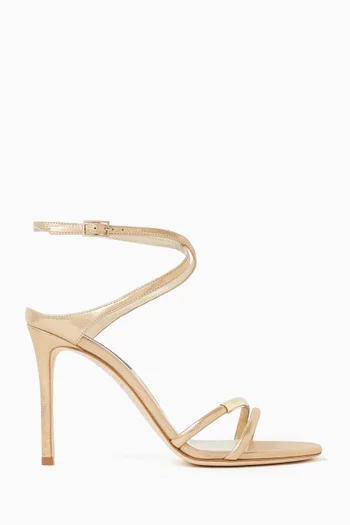 صندل بشعار الماركة بحجم صغير وكعب 95 مم جلد عجل لامع