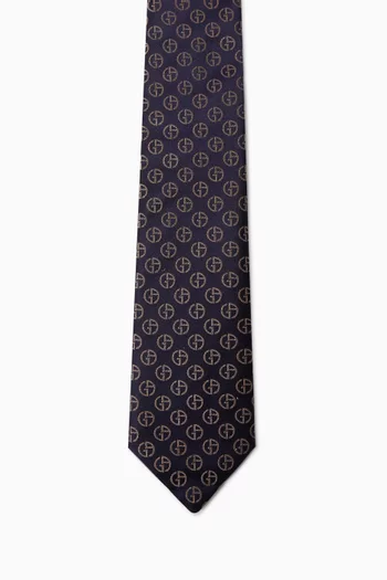 GA Logo Jacquard Tie in Silk