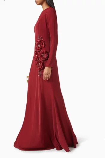 Floral-appliqué Dress in Crepe