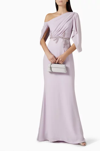 فستان بدرابيه وتطريزات بالكريستال كريب