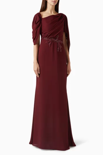 Crystal-embellished Draped Dress in Crepe