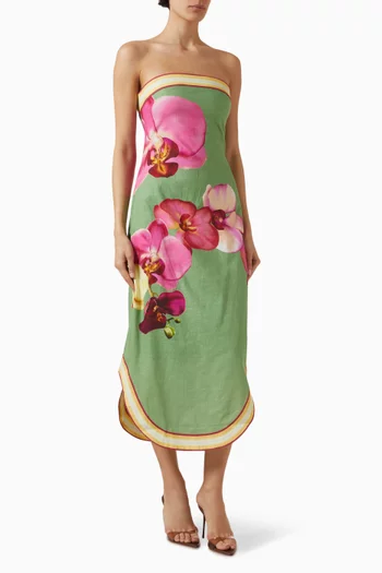 فستان ميف مزين بنقشة قطن وكتان