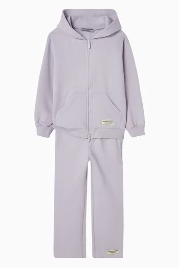 كنزة بغطاء رأس فضفاضة بسحّاب صوف قطني عضوي