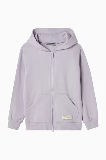 كنزة بغطاء رأس فضفاضة بسحّاب صوف قطني عضوي