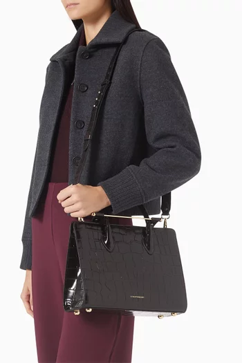 حقيبة يد متوسطة جلد عجل بنقشة جلد التمساح